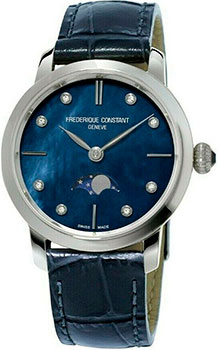 Швейцарские наручные  женские часы Frederique Constant FC-206MPND1S6. Коллекция Slim Line Moonphase