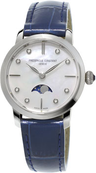 Швейцарские наручные  женские часы Frederique Constant FC-206MPWD1S6. Коллекция Slim Line Moonphase