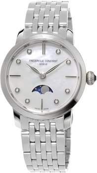 Швейцарские наручные  женские часы Frederique Constant FC-206MPWD1S6B. Коллекция Slim Line Moonphase