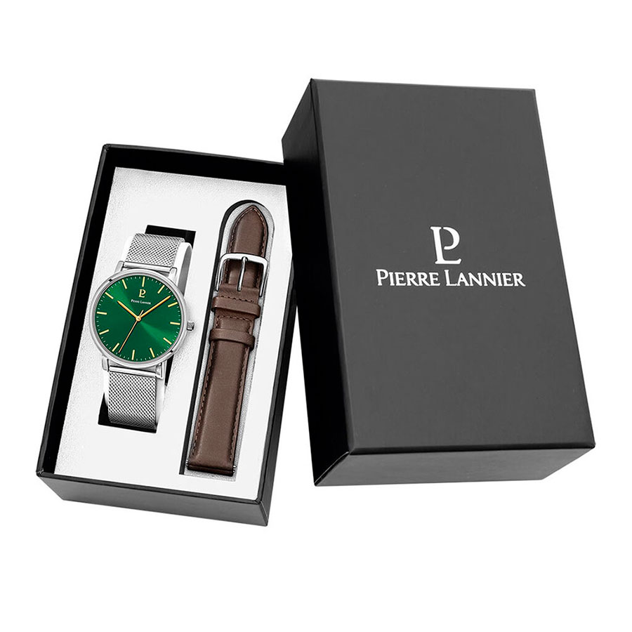 Часы Pierre Lannier 386C171 мужские часы и браслет в стиле ретро подарочный набор коричневый кварцевый браслет кожаный ремешок часы мужские браслеты отличный пода