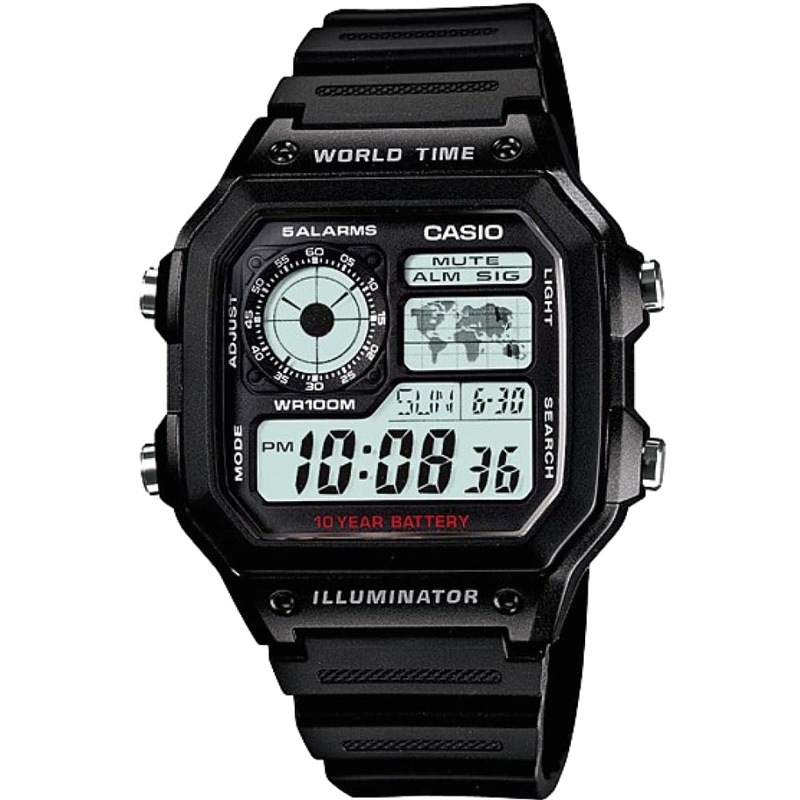 Часы Casio AE-1200WH-1A ремень чёрный матовый пластик casio ae 1200wh 1a